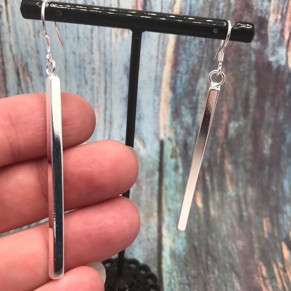 Solid sterling silver long bar earrings - 2 sizes - Picture 2 of 3